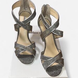 Charles David Glittering Silver Heels